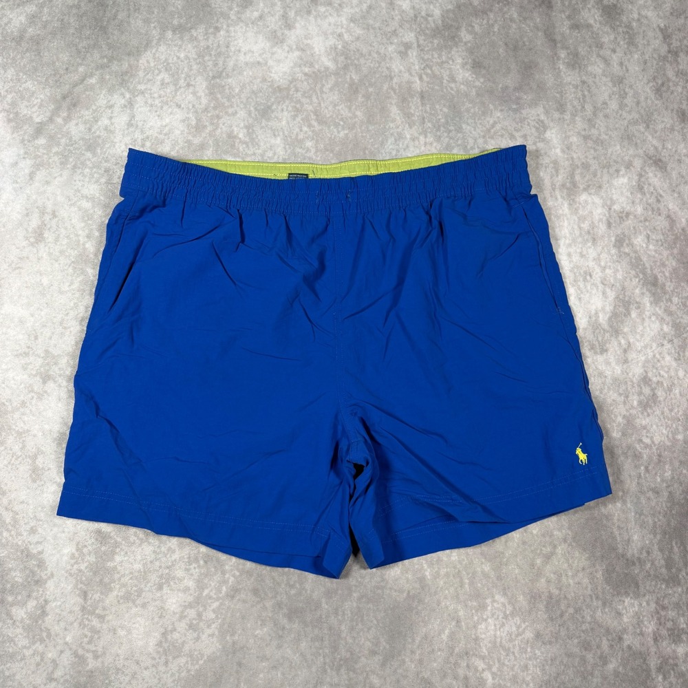 VTG Polo Ralph Lauren Mens XL Royal Blue Swim Trunks Yellow Pony Logo Mesh Lined